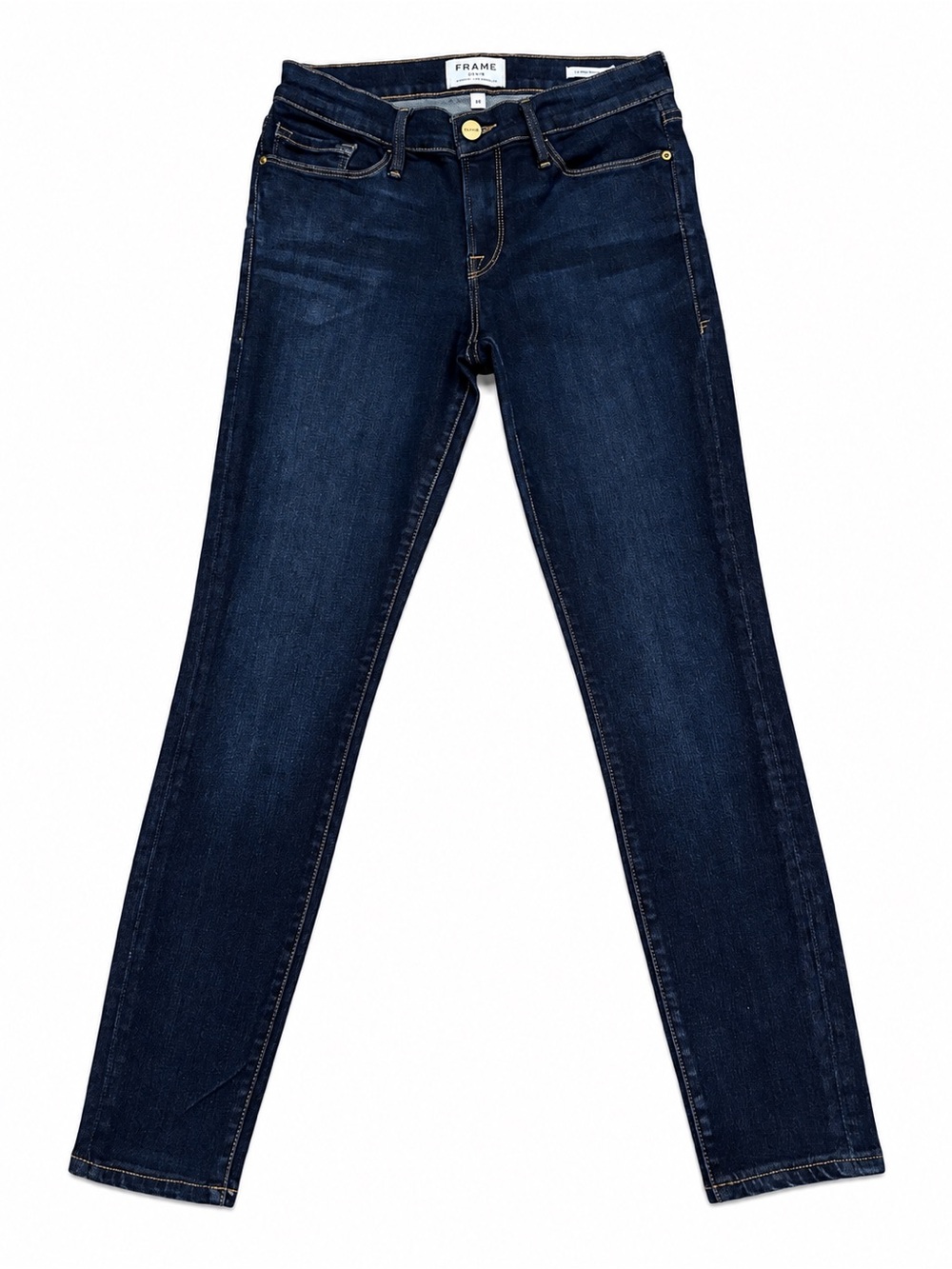 Frame Denim High-Rise Skinny Jeans in Dark Blue